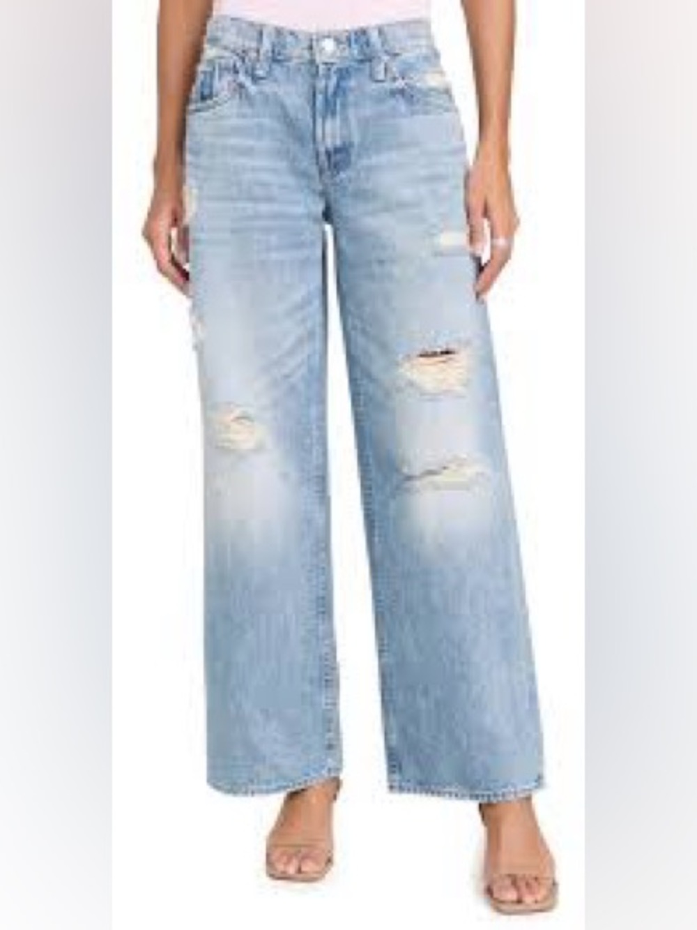 American Eagle Outfitters Light Blue Distressed Wide-Leg Jeans